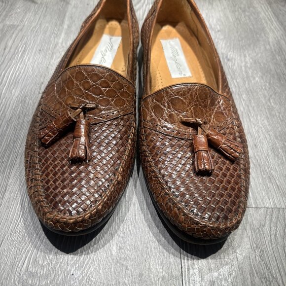 Vintage Mezlan Exotic Brown Crocodile Dress Shoes Mens 10.5 Tassel Loafers Spain main image 6